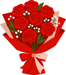 Classic Red Rose Bouquet Wrapped in Paper with Ribbon Bow, Elegant Floral Gift Romantic Celebration