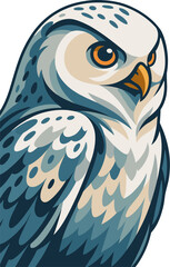 Majestic White and Blue Owl Portrait with Golden Eyes, Elegant Nocturnal Forest Guardian Symbol