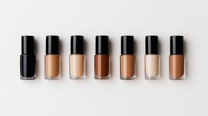 Obraz premium Different shades of nail polish arranged in a line on a white surface