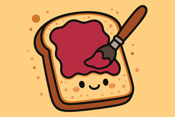 Cute kawaii toast spreading jam with a paintbrush