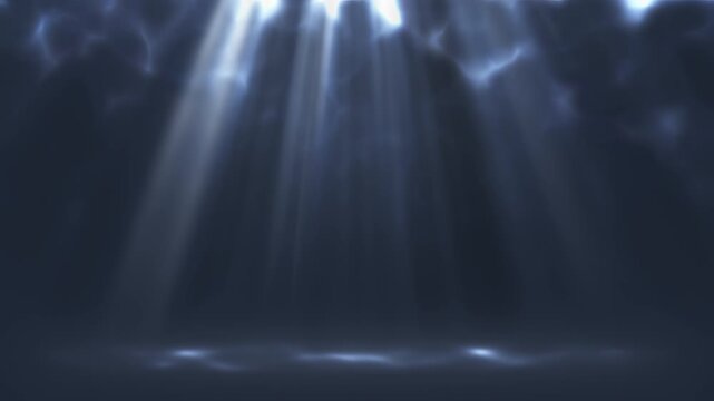 Blue light rays with volumetric smoke animation in seamless loop.