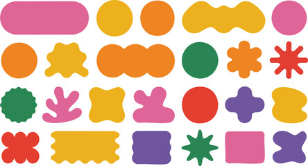 Wavy circular, oval and rectangular shape elements set vector illustration. Scallop squiggly borders frame collection