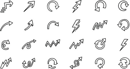 Set of Hand Drawn Doodle Arrows Showing Growth, Refresh, and Progress Isolated on Transparent Background