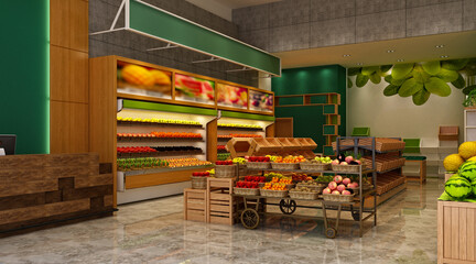 3d render grocery supermarket store