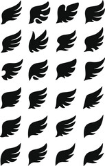 Small Angel Wings Silhouette Vector Set - Black Fantasy, Bird, and Simple Logo Wing Shapes Collection
