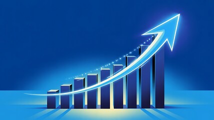 Upward Trend: Blue Bar Graph with Arrow