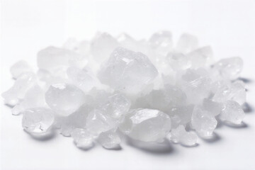 White ice-like sugar crystals, suited for sweetening drinks.