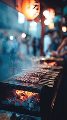 Barbecue Skewers Grilling at a Night Market