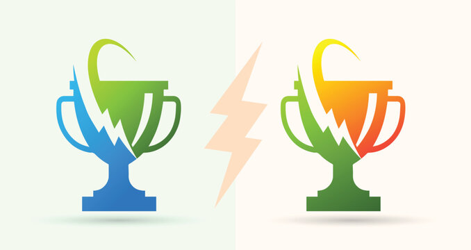 Trophy cup with lightning power bolt logo award winner technology energy icon
