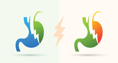 Stomach lightning power bolt logo digestive health clinic medical wellness technology icon
