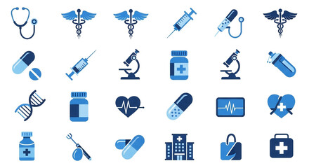 Stunning collection of modern blue healthcare and medical icons perfect for professional clinic branding and digital design projects