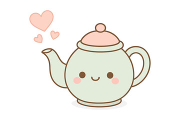 Cute kawaii teapot with hearts expressing love and affection
