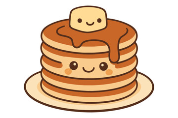 Cute stack of pancakes with butter and syrup kawaii food illustration