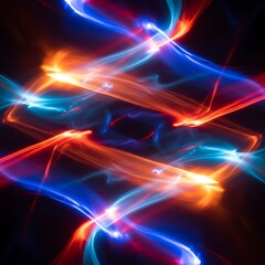 Naklejka premium Dynamic streaks of vibrant red orange and electric blue light create an abstract energy flow background