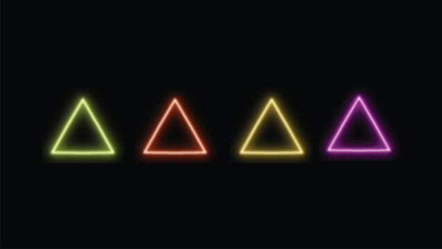 Four neon glowing triangles