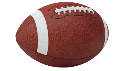 American football on white, classic brown leather ball for play isolated on transparent background