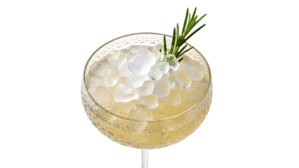 Chilled cocktail with crushed ice and fresh rosemary garnish isolated on transparent background