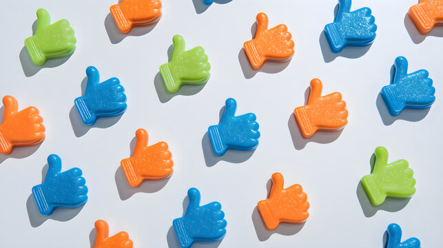 Pattern of colorful thumbs up showing social media likes - Powered by Adobe