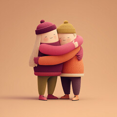 Cute Character Illustration Depicting Warm Hug