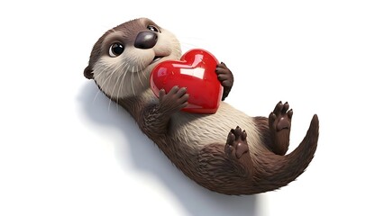 Obraz premium Otter with Heart - Affectionate Animal Love