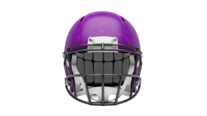 A purple american football helmet with a black face mask on transparent background
