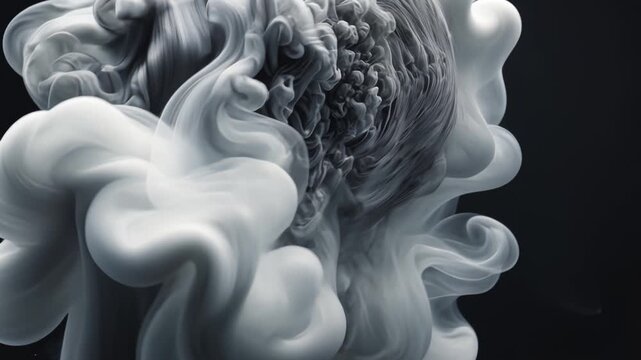 Smoke Art Abstract Swirls: Fluid Dynamics and Ink Cloud on Black Background with Monochrome Art and Evocative Imagery