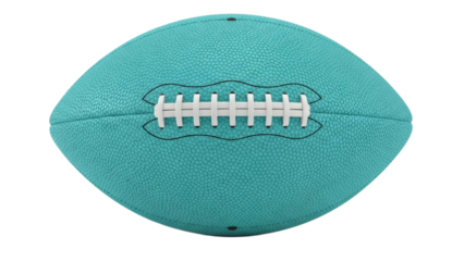 A teal colored american football with white stitching on transparent background
