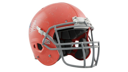 Fototapeta premium Detailed view of a red football helmet with face mask on transparent background