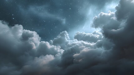 Fototapeta premium A dramatic dark and atmospheric night sky filled with heavy storm clouds and distant twinkling stars