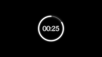Circle countdown timer 30 seconds animation from 30 to 0 seconds. thirty sec countdown videos with glowing effects.
