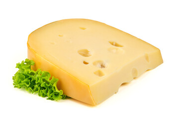 Gouda Cheese with Lettuce, isolated on white background