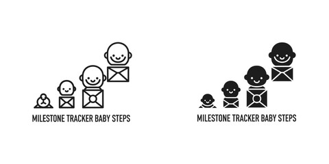 Track baby's growth with milestone tracker icons for web and app development, adorable baby steps, milestone moments, family, minimal, and development