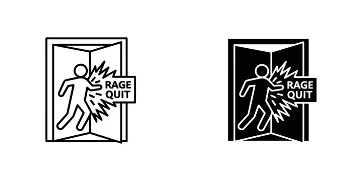 Rage quit illustration showing a person storming out of a door, perfect for expressing frustration, anger, or impulsive decisions in a workplace context