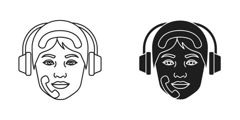 Customer service agent with headset icon for business help, communication and support, available in light and dark mode versions for flexible designs