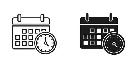 Stay on schedule with these simple calendar and clock icons, perfect for reminders, deadlines, and event planning needs in a clean modern design.