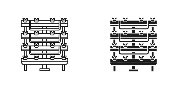 Modern vertical gardening system icons for urban farming and sustainable living, offering fresh produce and a touch of nature to any space indoors or out - Powered by Adobe