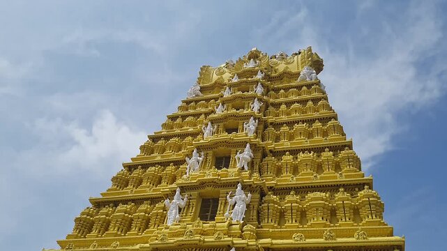 A close-up view of the Sri Chamundeshwari Temple Gopuram, dedicated to a fierce form of Shakti.
