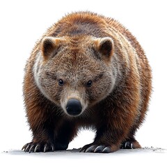 Fototapeta premium Front view of a large brown bear with sharp claws on a photo white background animal wildlife