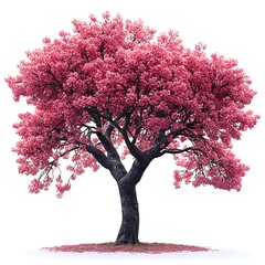 Fototapeta premium Full Bloom Pink Cherry Blossom Tree with Scattered Petals on photo White sakura tree pink flowers