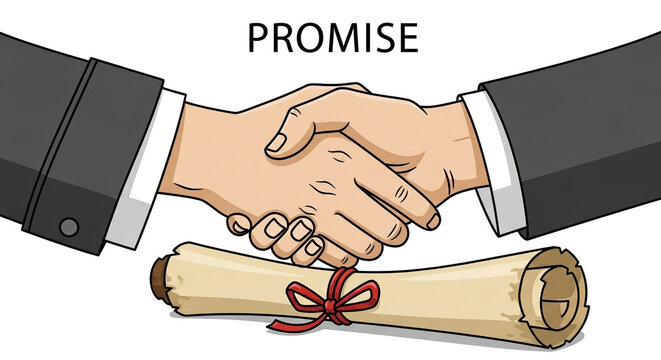 Confident professionals seal a strong partnership agreement represented by a handshake over an ancient sealed scroll document