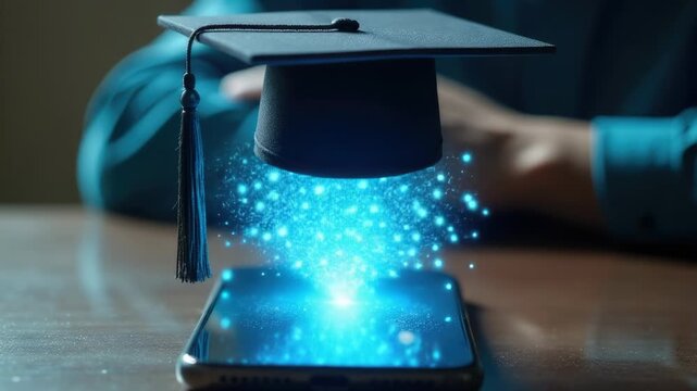 Video A creative take on the traditional graduation celebration, featuring a cell phone with a graduation cap