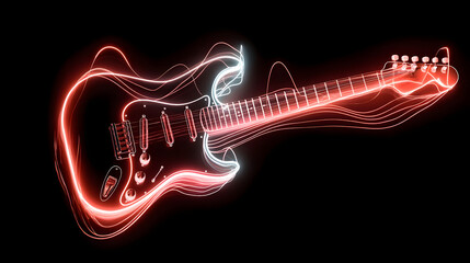 Electric guitar silhouette with vibrant neon light trails