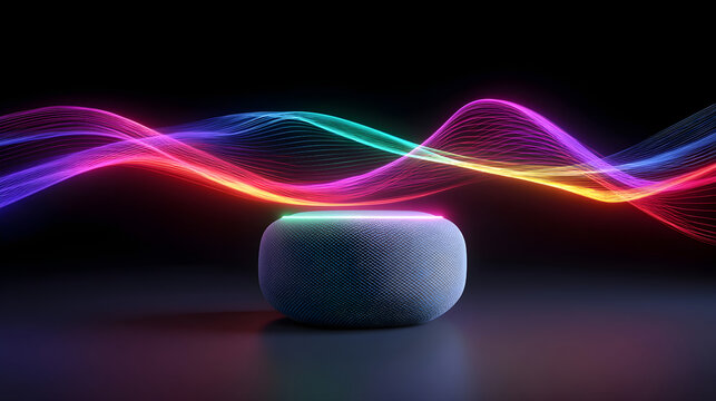 Smart speaker creating colorful sound wave visualization