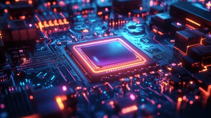 Fototapeta premium Quantum Neural AI Processing Unit with Holographic Mapping