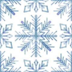 Winter pattern, watercolor snowflakes, blue and white colors. Seamless floral pattern-891.