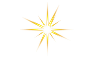 A radiant golden starburst light flare effect with glowing yellow rays, an isolated graphic illustration on a Transparent Background, PNG