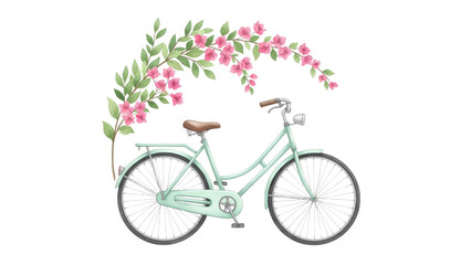 Fototapeta premium Vector illustration&nbsp;of watercolor vintage bicycle with pink flower garland isolated on transparent background