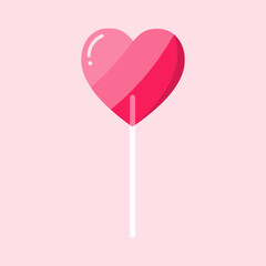 Valentine's day heart lollipop clipart.Heart shaped candy, sweet treat, dessert icon isolated on light pink background.Vector graphic love symbol.