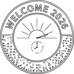 WELCOME 2026 line art progress indicator gauge for New Year celebration and goals isolated PNG with Transparent Background