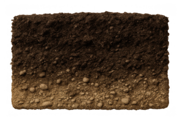 Soil cross section showing natural ground layers, revealing earth texture and diverse underground composition elements